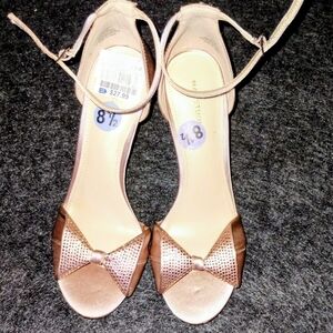 Elegant Gold Turtle Pendant Necklace, Heels In Blush From Max Studio With Bow.